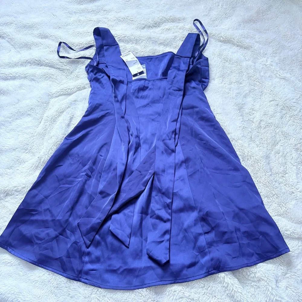 Urban Outfitters Bri Double Bow Satin Mini Dress in Blue - Picture 8 of 15